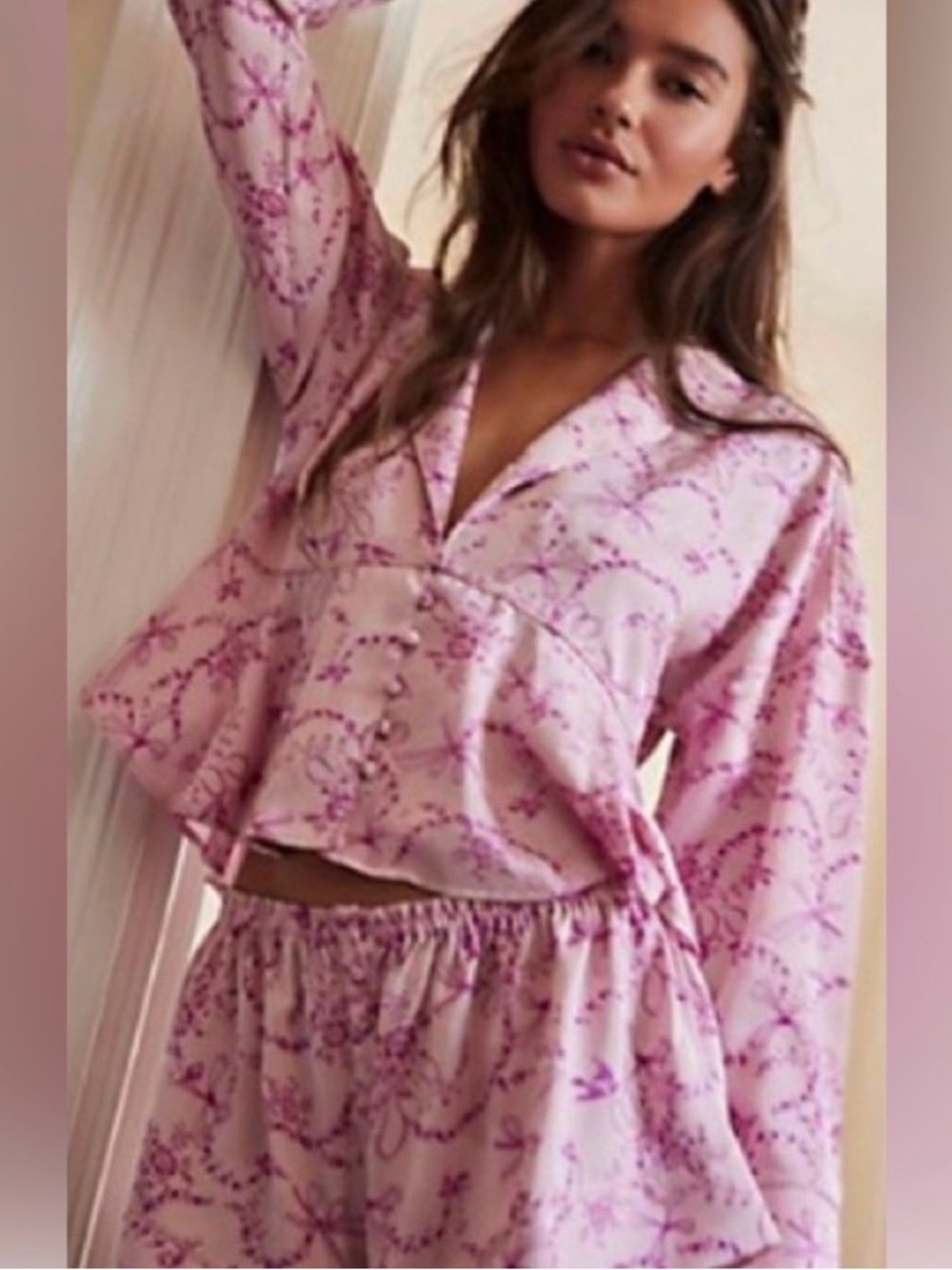 NWT!  Free People Blushing Coral Combo Pajama Set Pink Rose ~ L